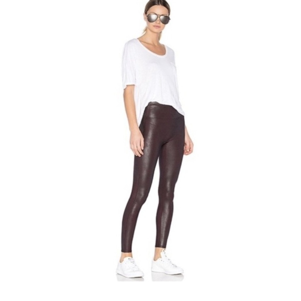 SPANX Womens Wine Faux Leather High Rise Leggings Medium